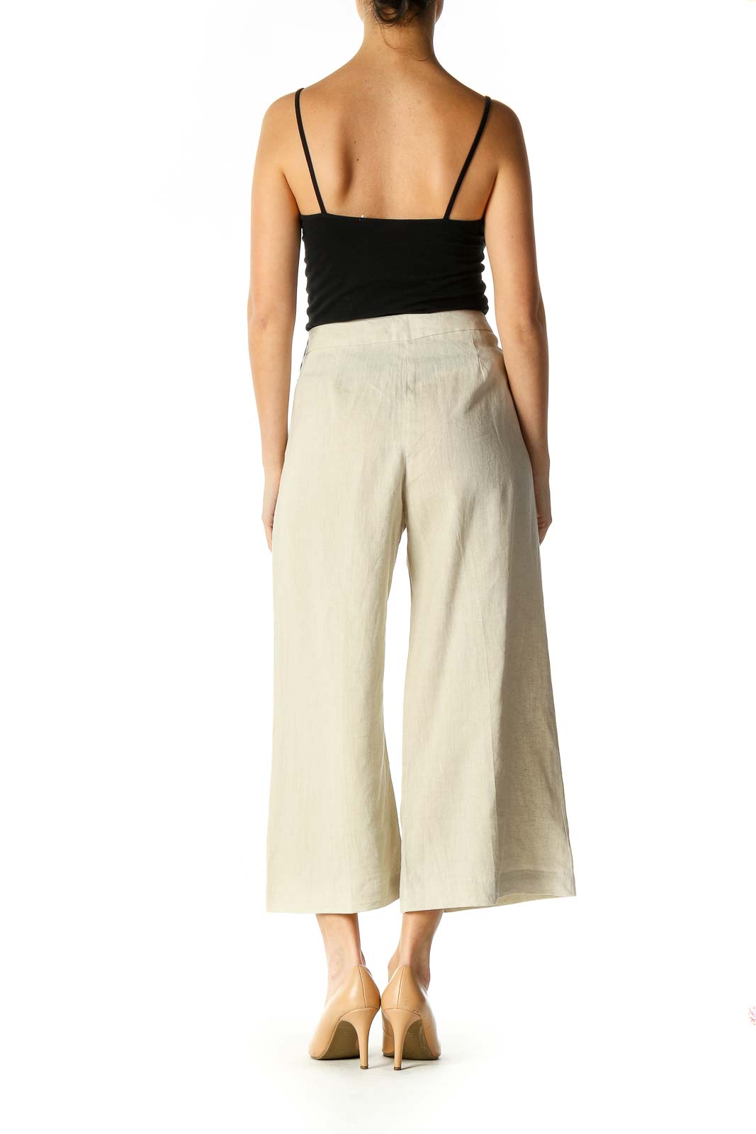 Beige Solid Brunch Palazzo Pants