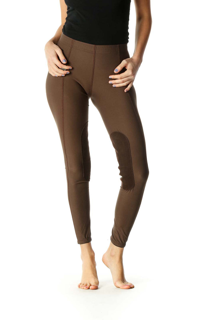 Brown Solid Casual Leggings