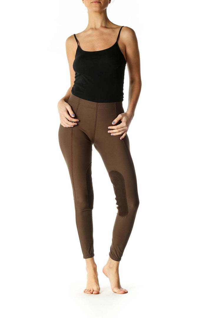 Brown Solid Casual Leggings