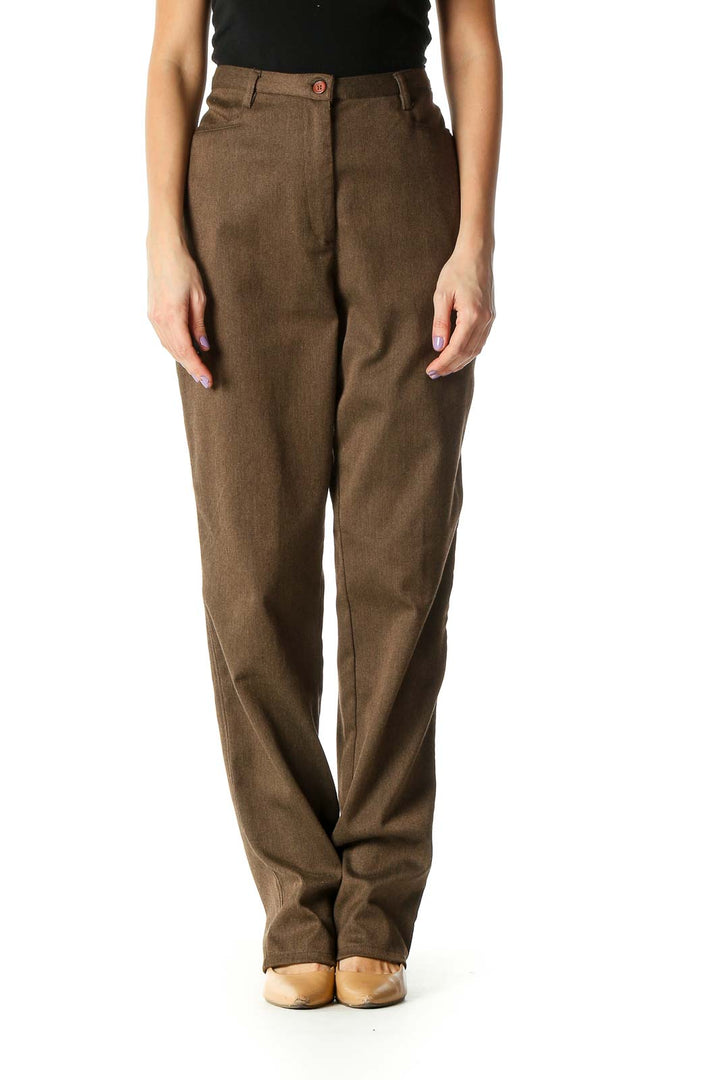 Brown Solid Casual Pants