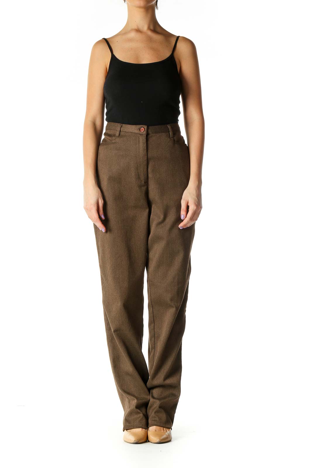 Brown Solid Casual Pants