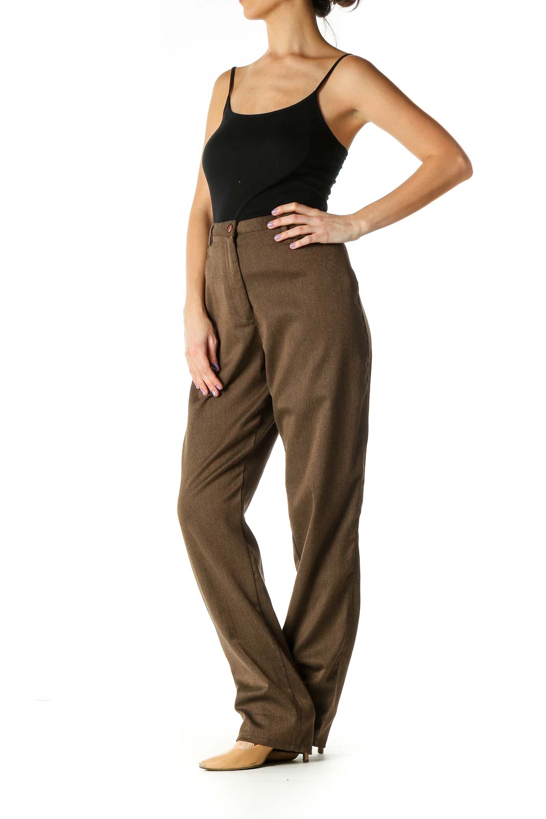 Brown Solid Casual Pants