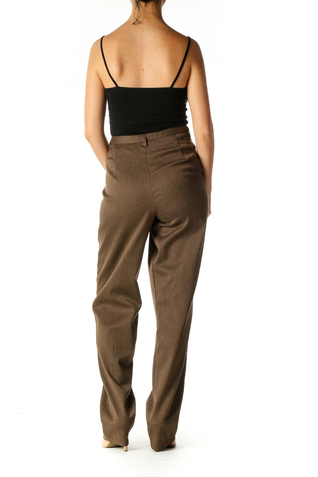 Brown Solid Casual Pants