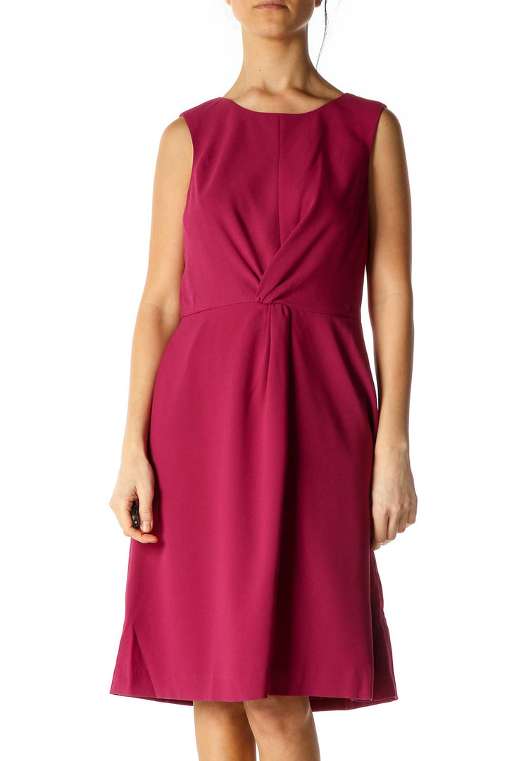 Pink Solid Casual A-Line Dress