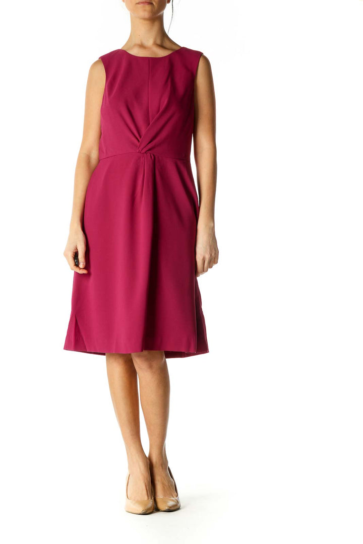 Pink Solid Casual A-Line Dress