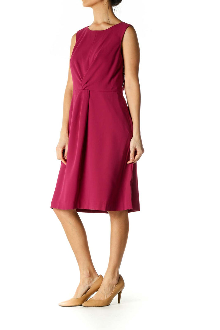 Pink Solid Casual A-Line Dress