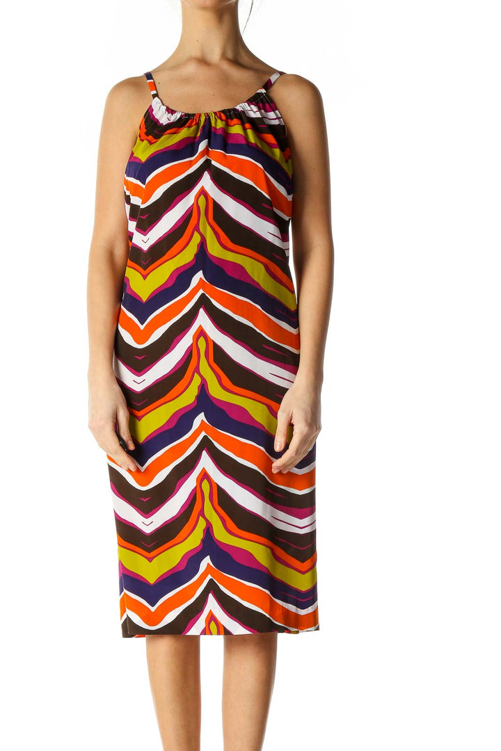 Orange Chevron Casual A-Line Dress