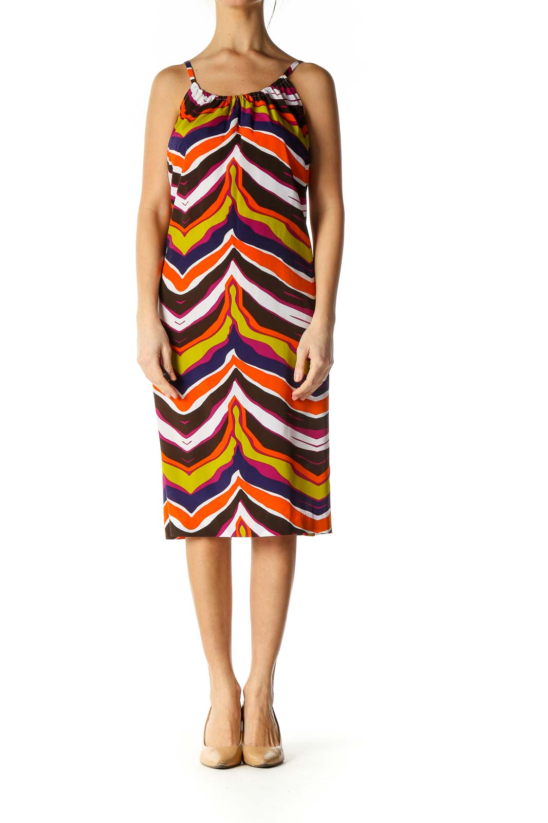 Orange Chevron Casual A-Line Dress