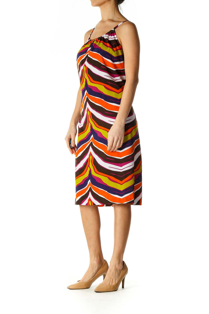 Orange Chevron Casual A-Line Dress