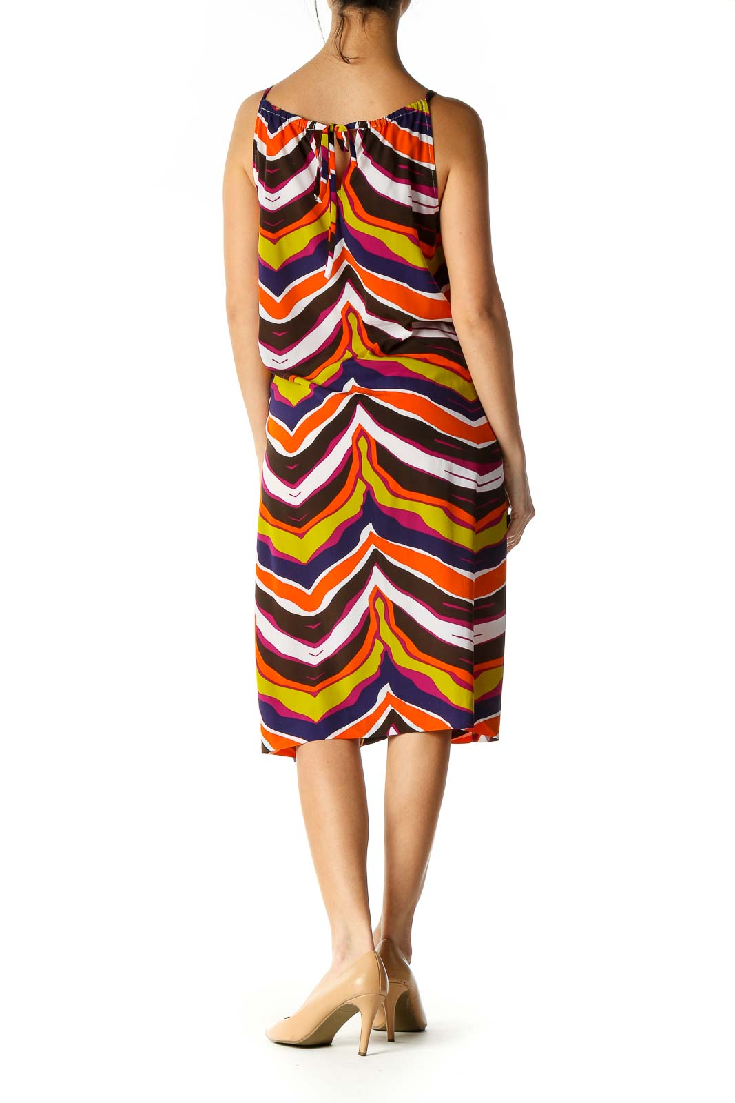 Orange Chevron Casual A-Line Dress