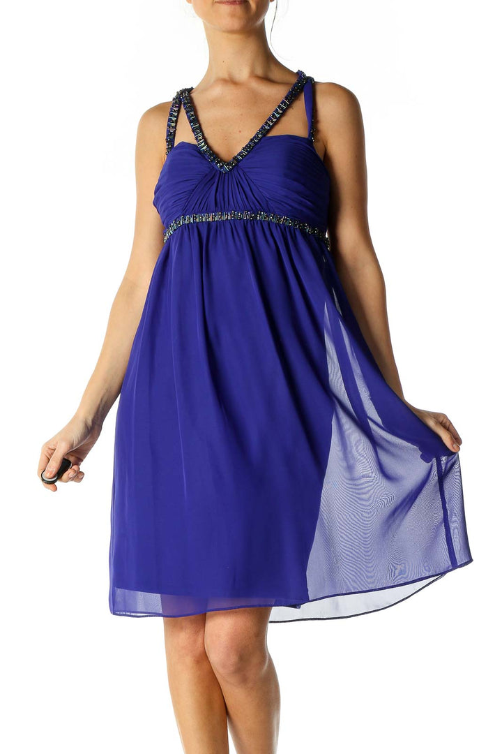 Blue Solid Casual A-Line Dress