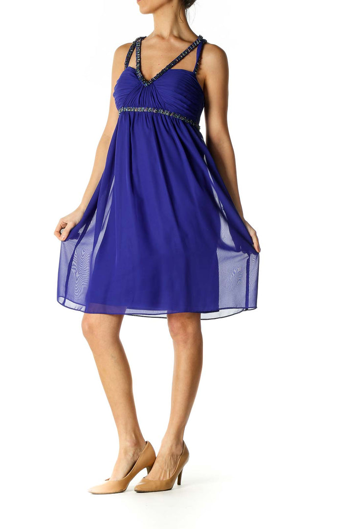 Blue Solid Casual A-Line Dress