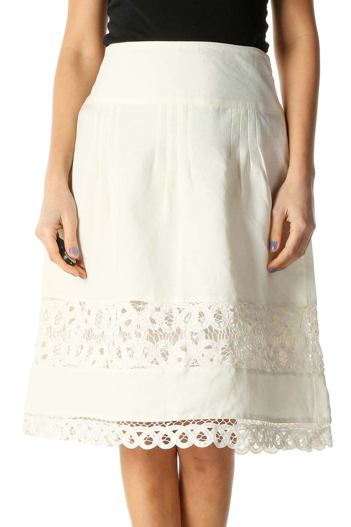 White Colorblock Brunch A-Line Skirt