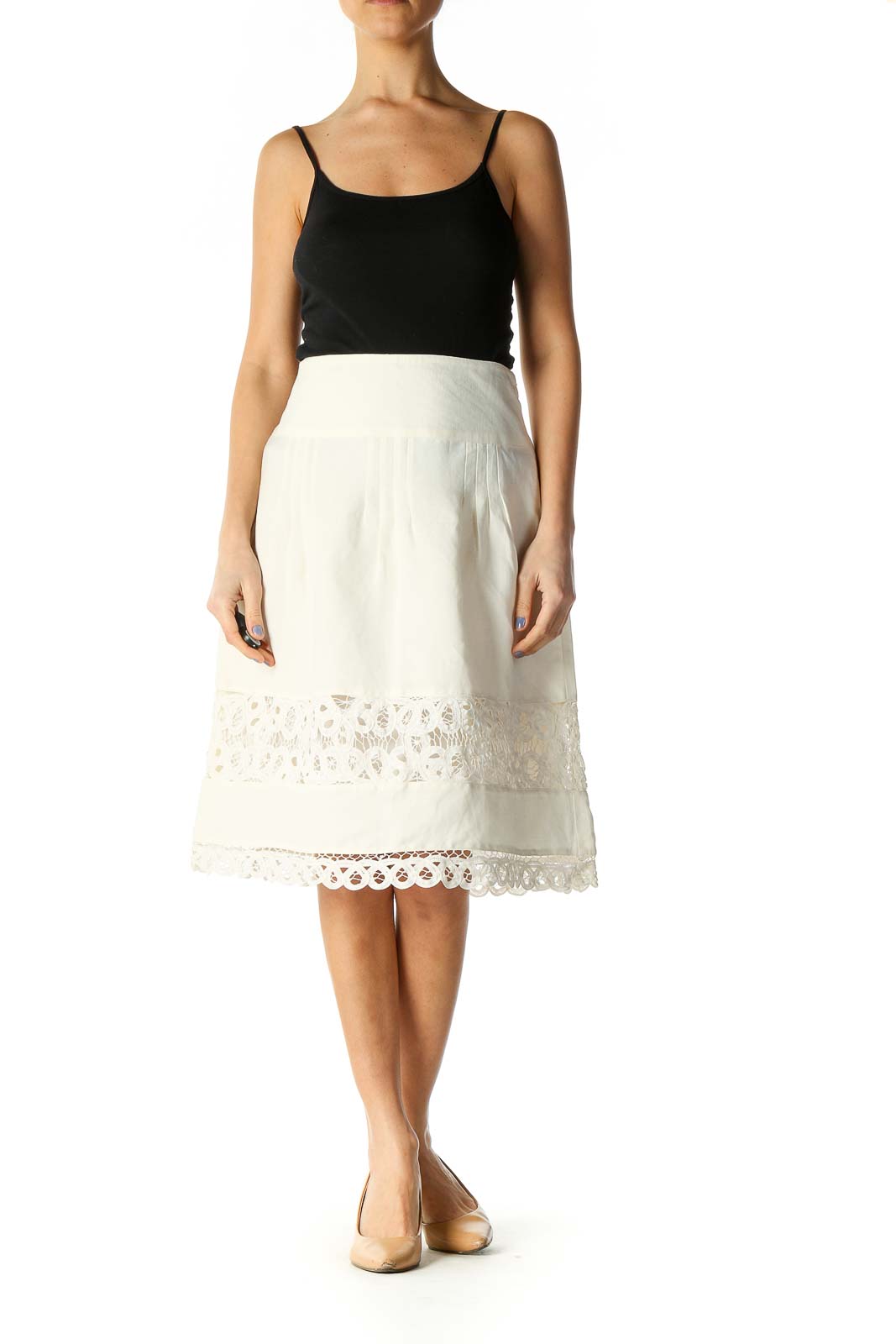 White Colorblock Brunch A-Line Skirt