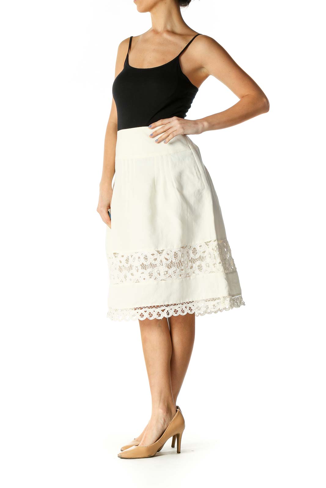 White Colorblock Brunch A-Line Skirt