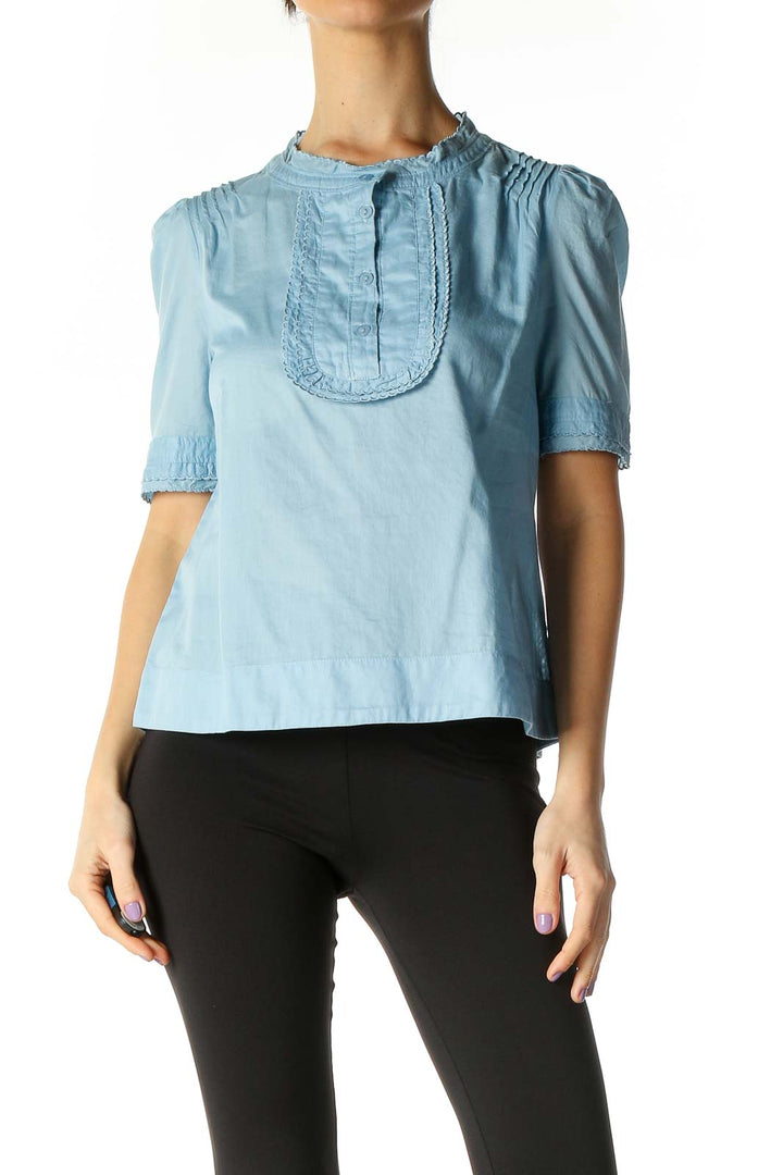 Blue Solid Retro Blouse