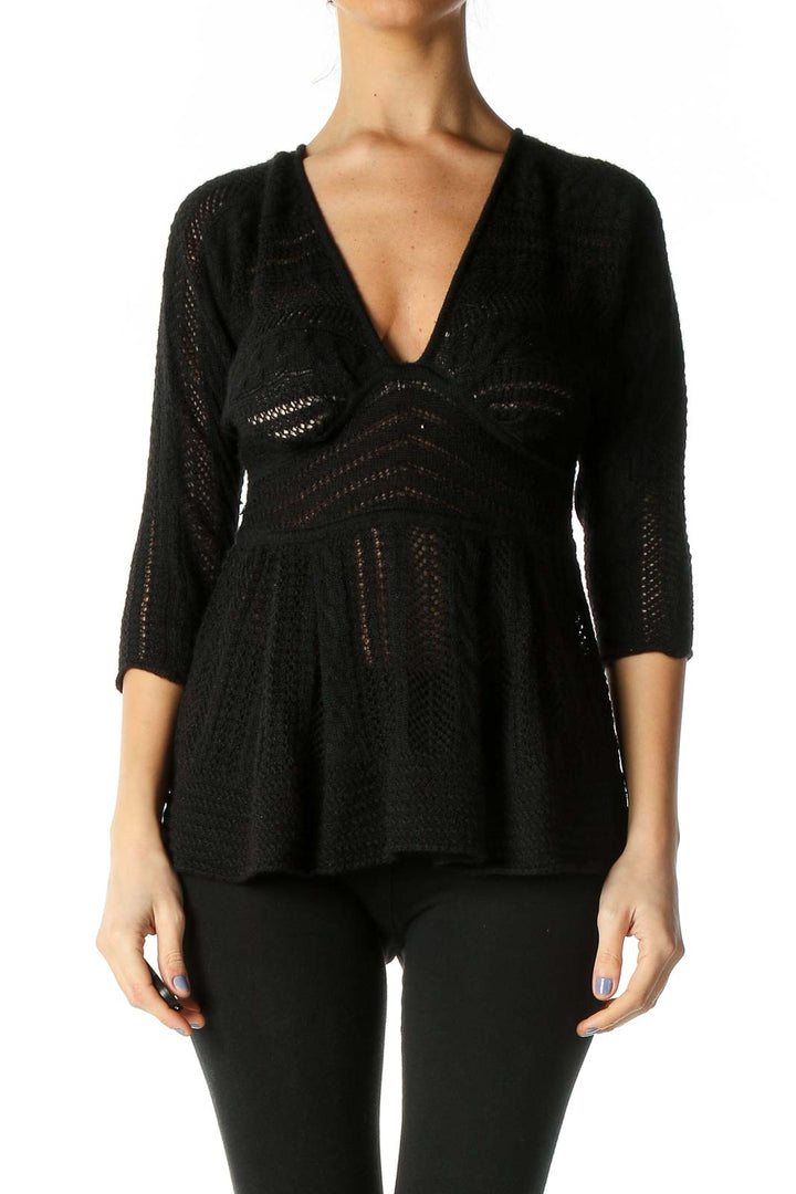 Black Solid Casual Blouse