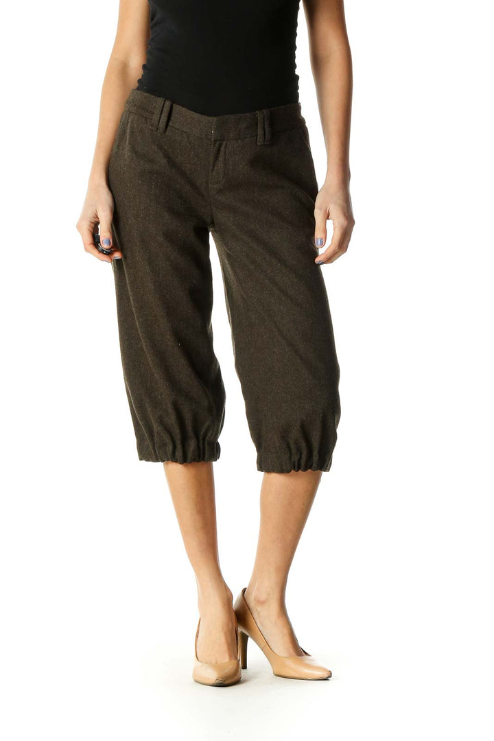 Brown Solid Casual Culottes Pants