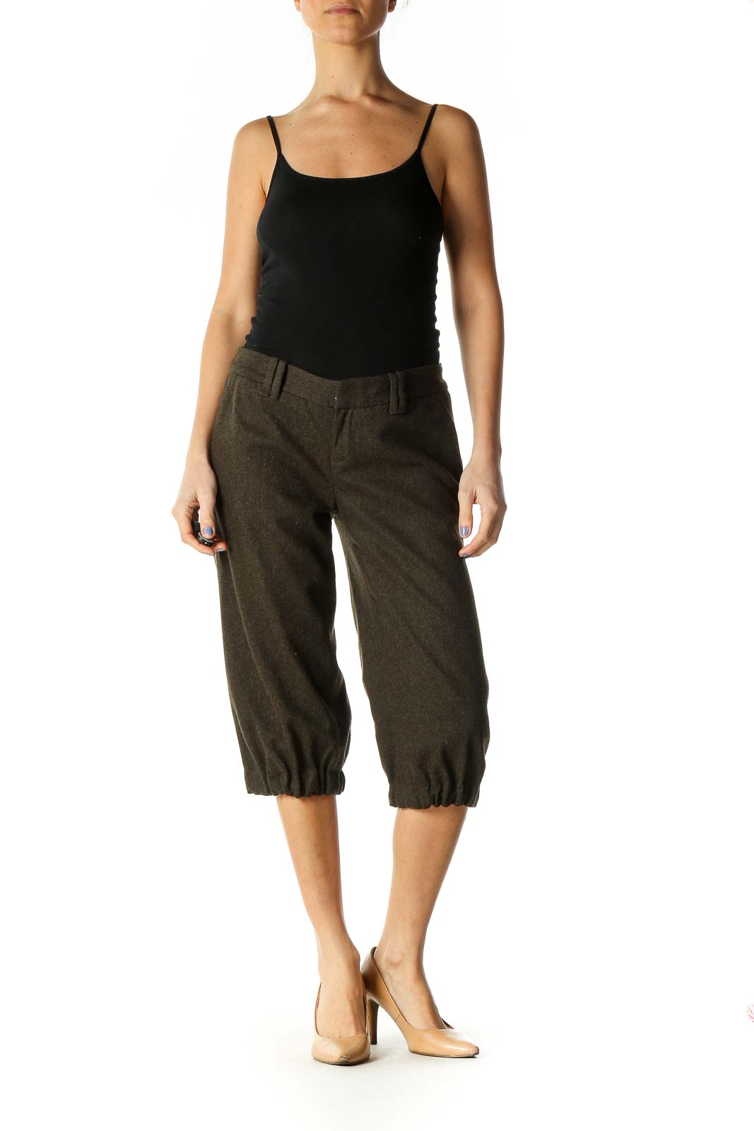 Brown Solid Casual Culottes Pants