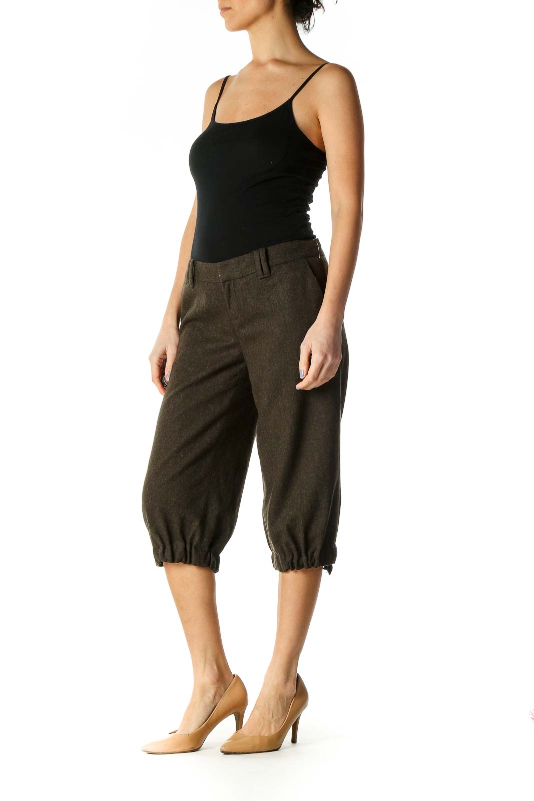 Brown Solid Casual Culottes Pants