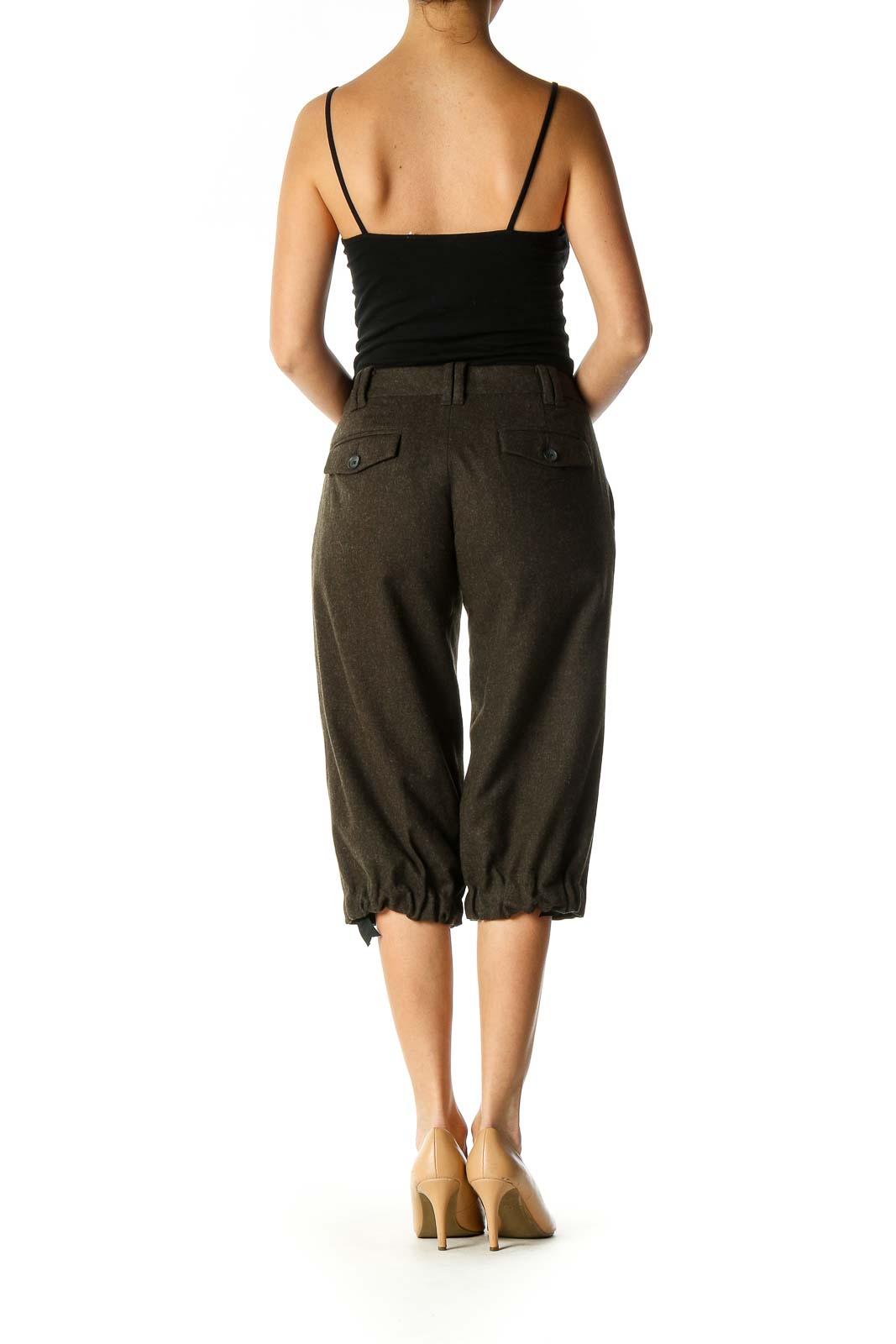 Brown Solid Casual Culottes Pants