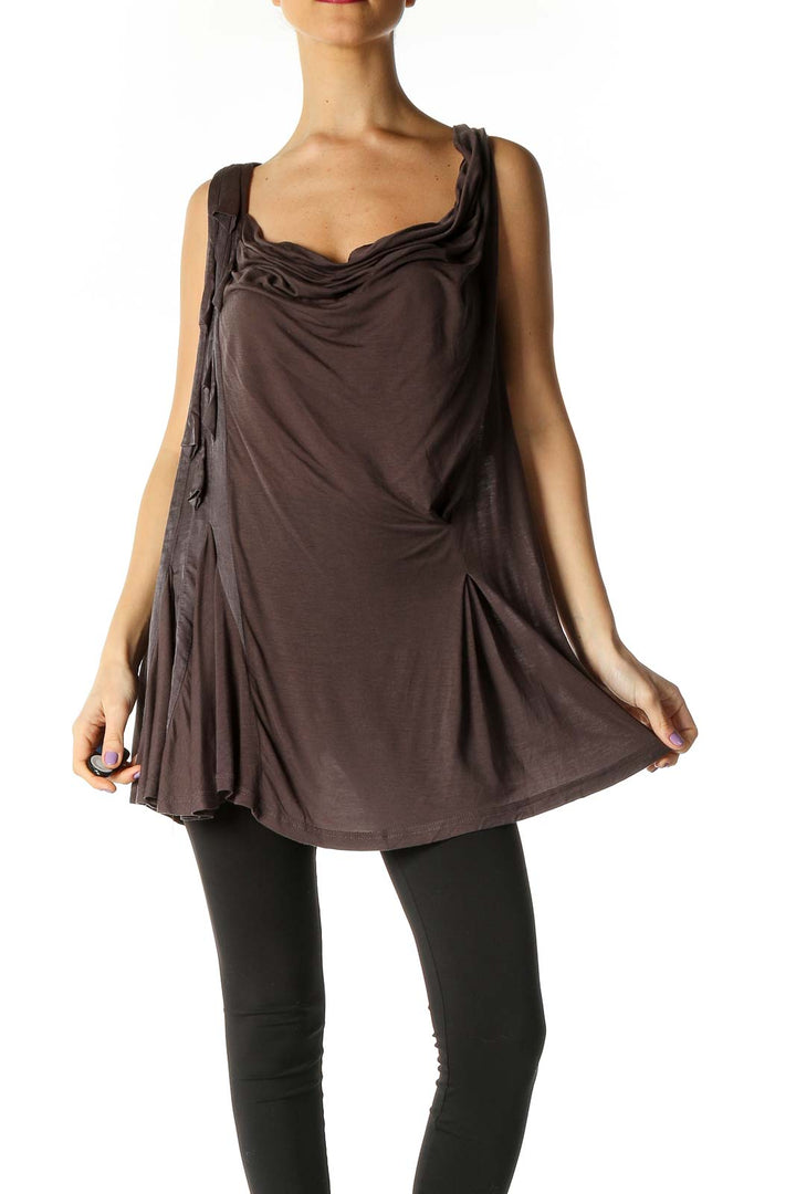 Brown Solid Party Tank Top