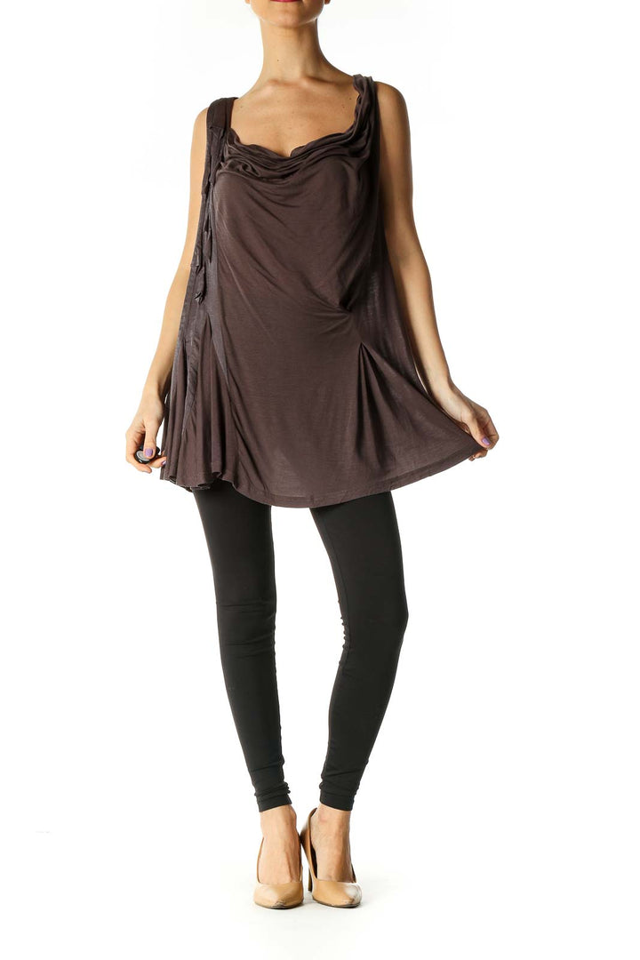 Brown Solid Party Tank Top