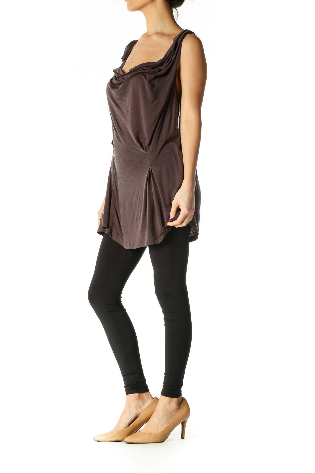 Brown Solid Party Tank Top