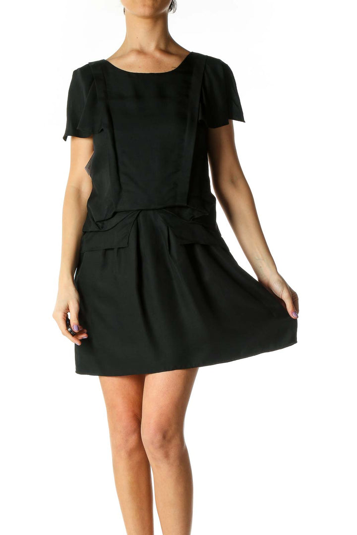 Black Solid Casual A-Line Dress