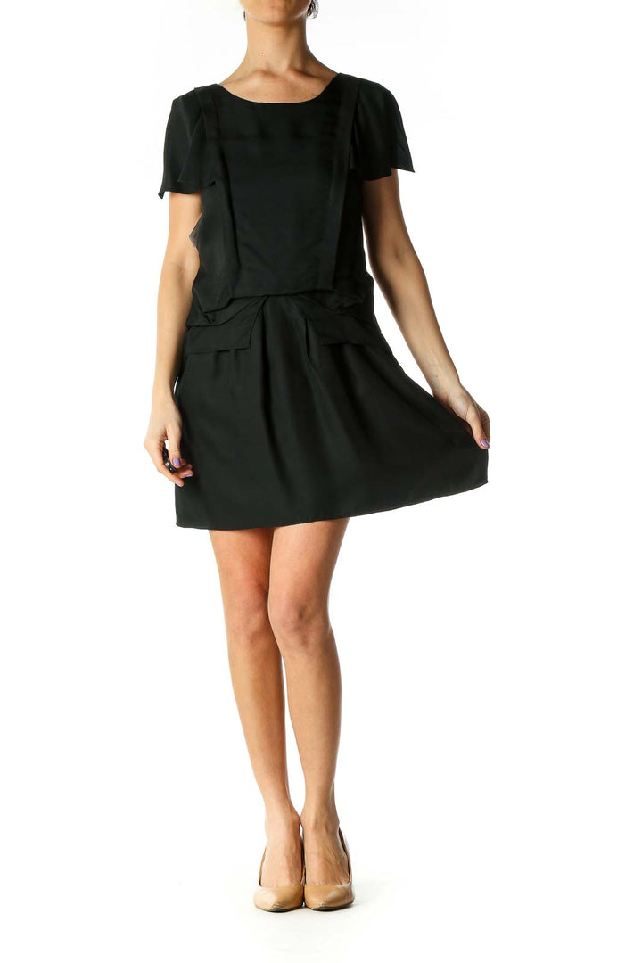 Black Solid Casual A-Line Dress