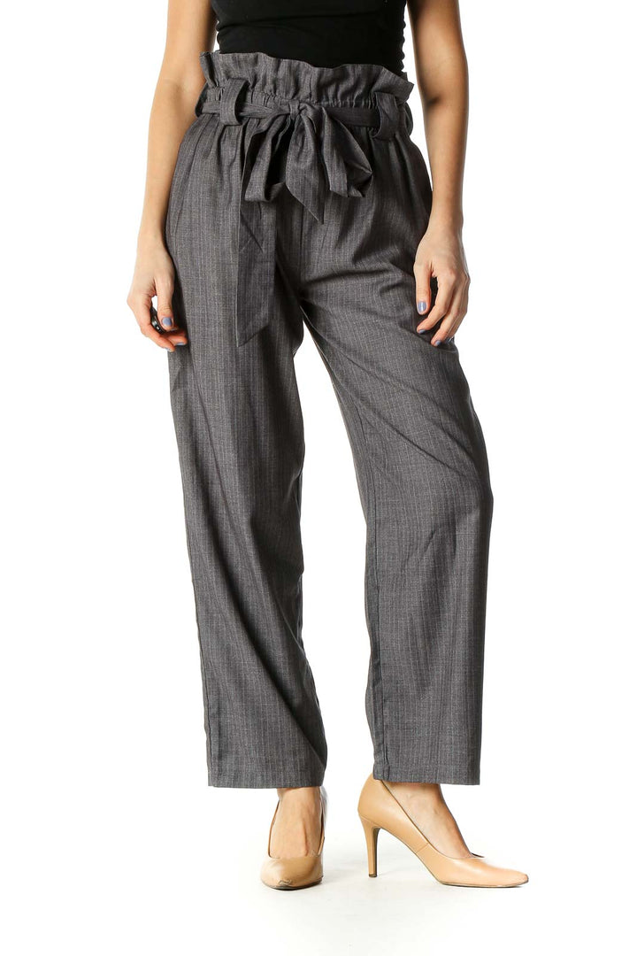 Gray Striped Casual Trousers