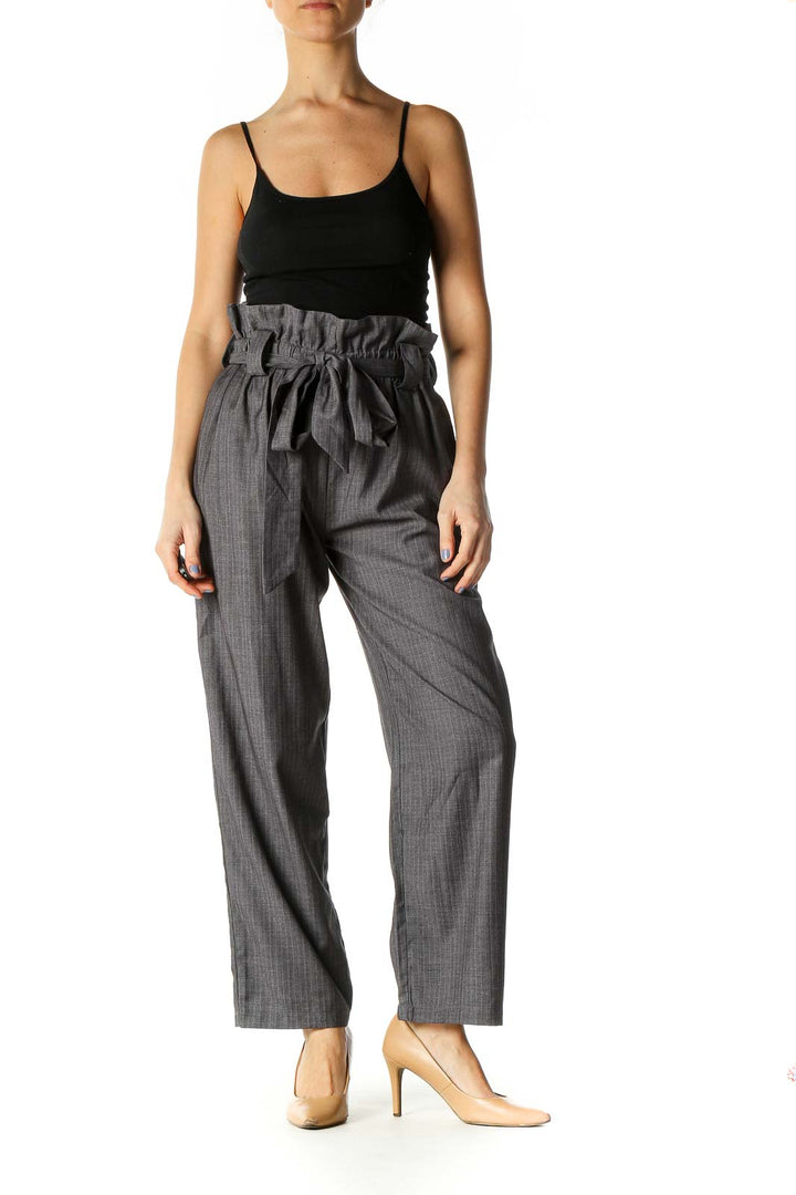 Gray Striped Casual Trousers