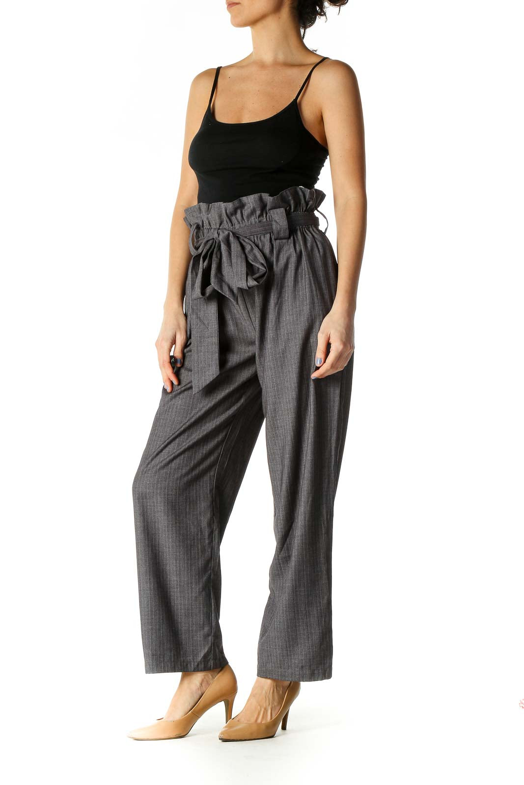 Gray Striped Casual Trousers