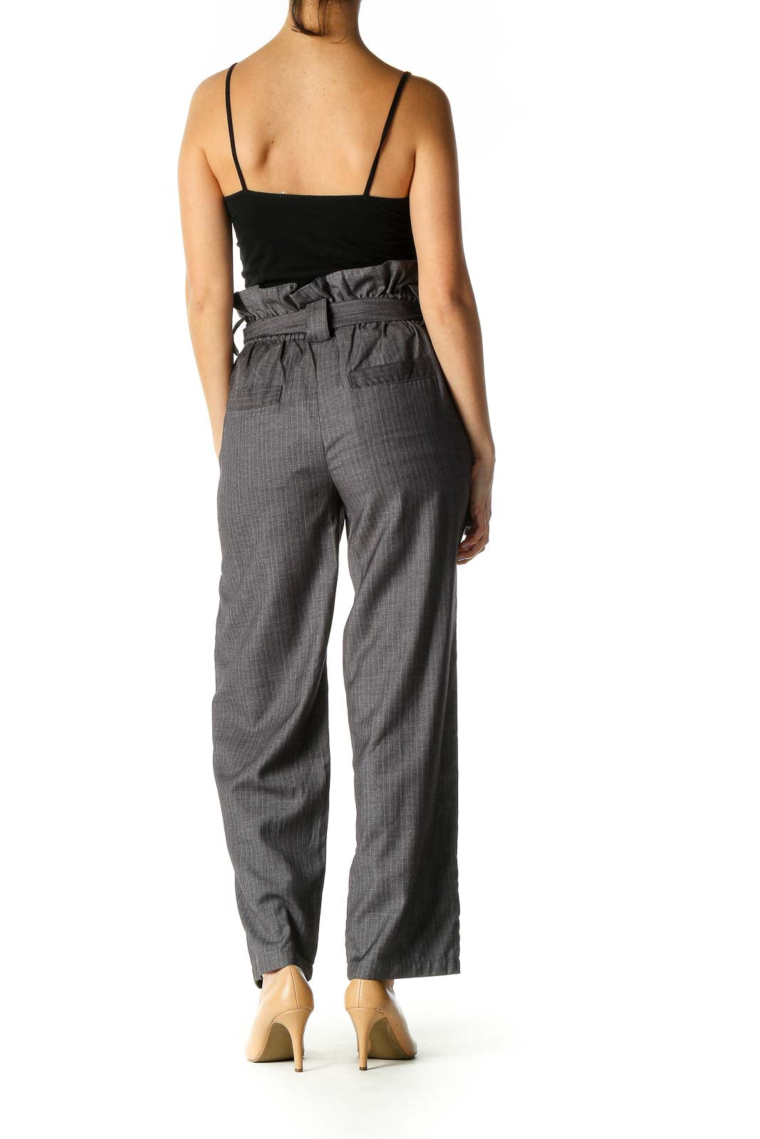 Gray Striped Casual Trousers