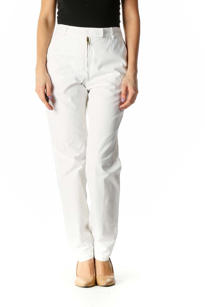 White Solid Casual Trousers