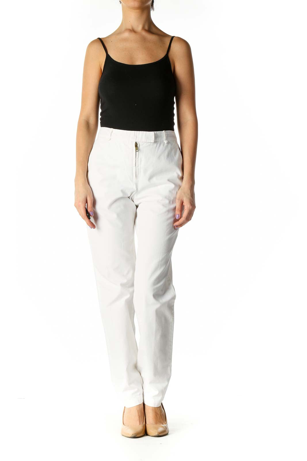 White Solid Casual Trousers