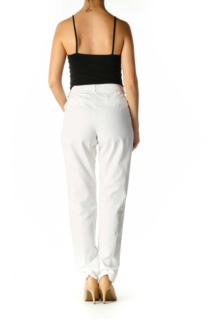 White Solid Casual Trousers