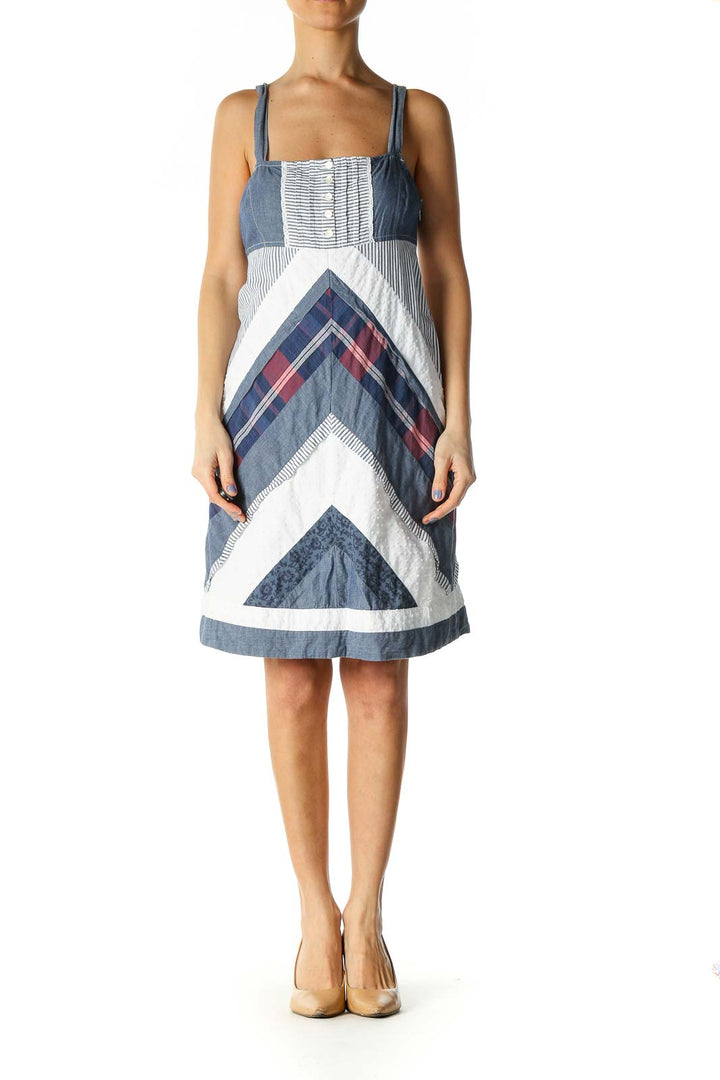 Blue Checkered A-Line Dress