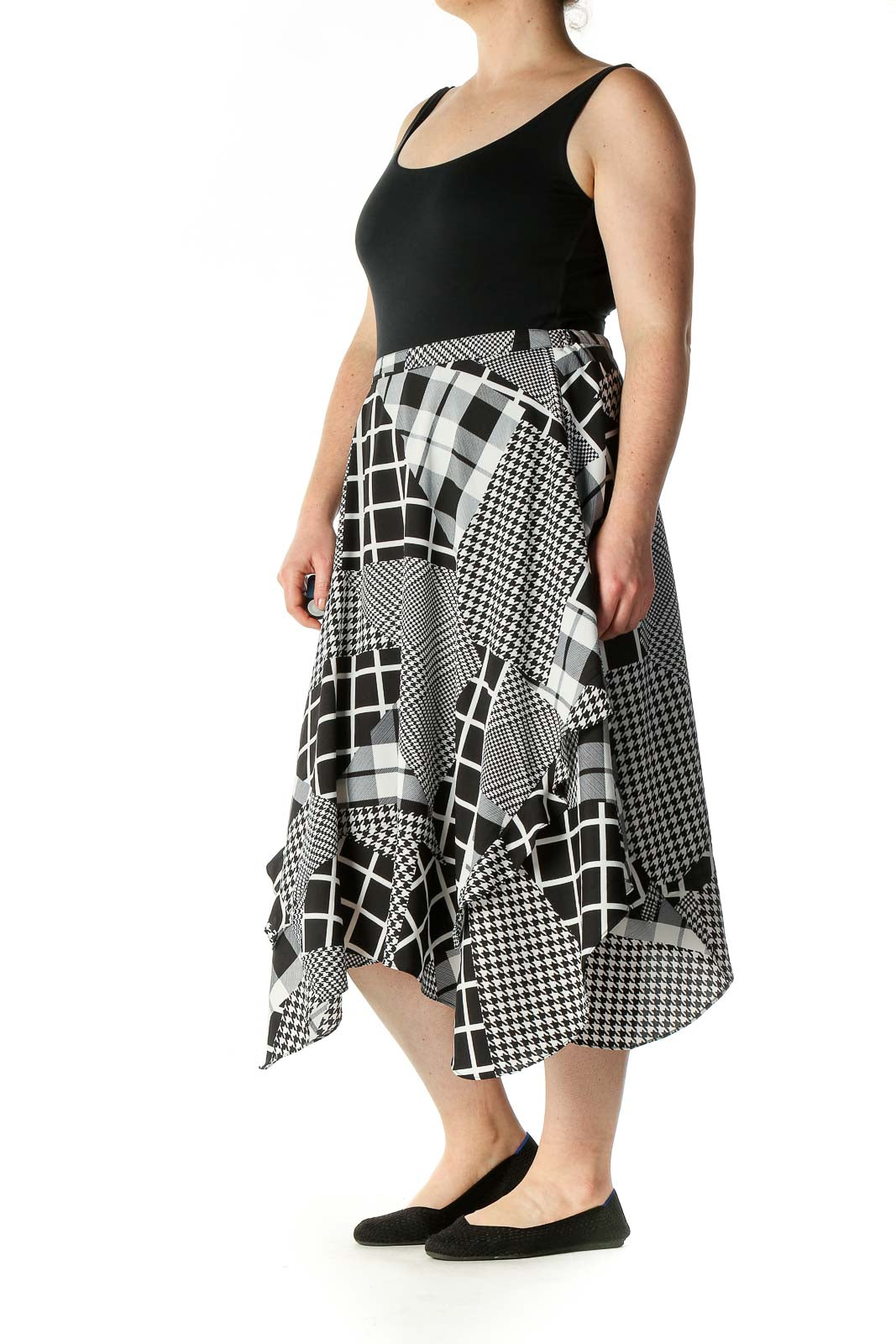 Gray Checkered Bohemian Flared Skirt