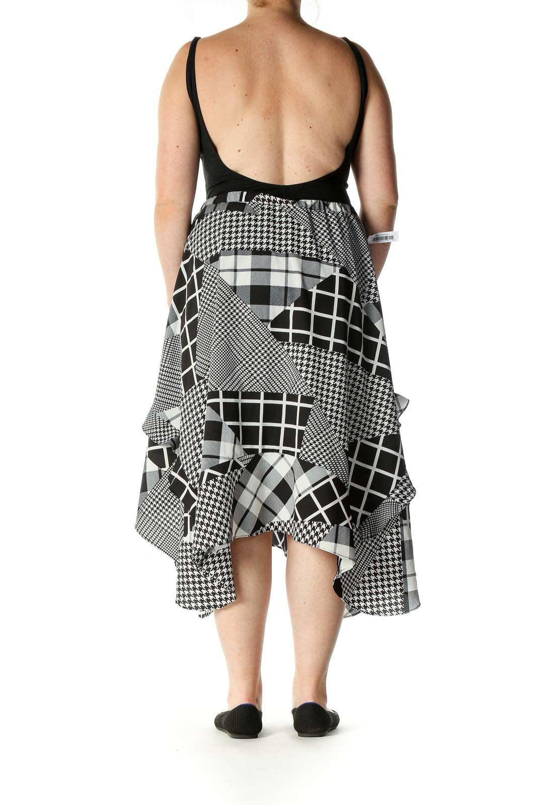 Gray Checkered Bohemian Flared Skirt