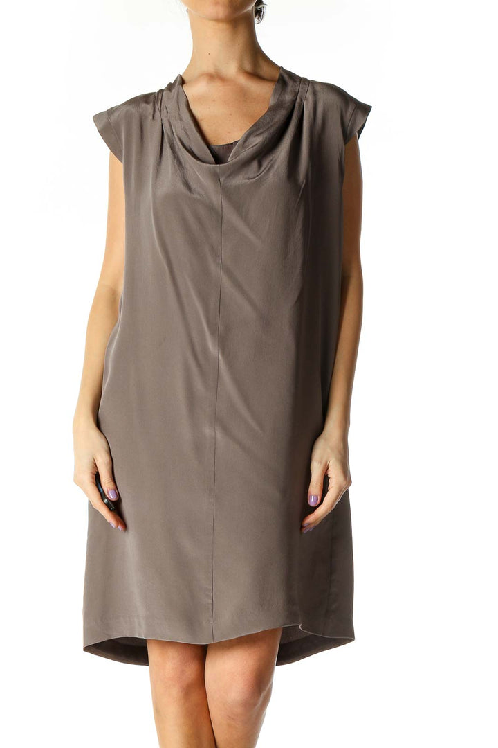 Brown Solid Casual Dress