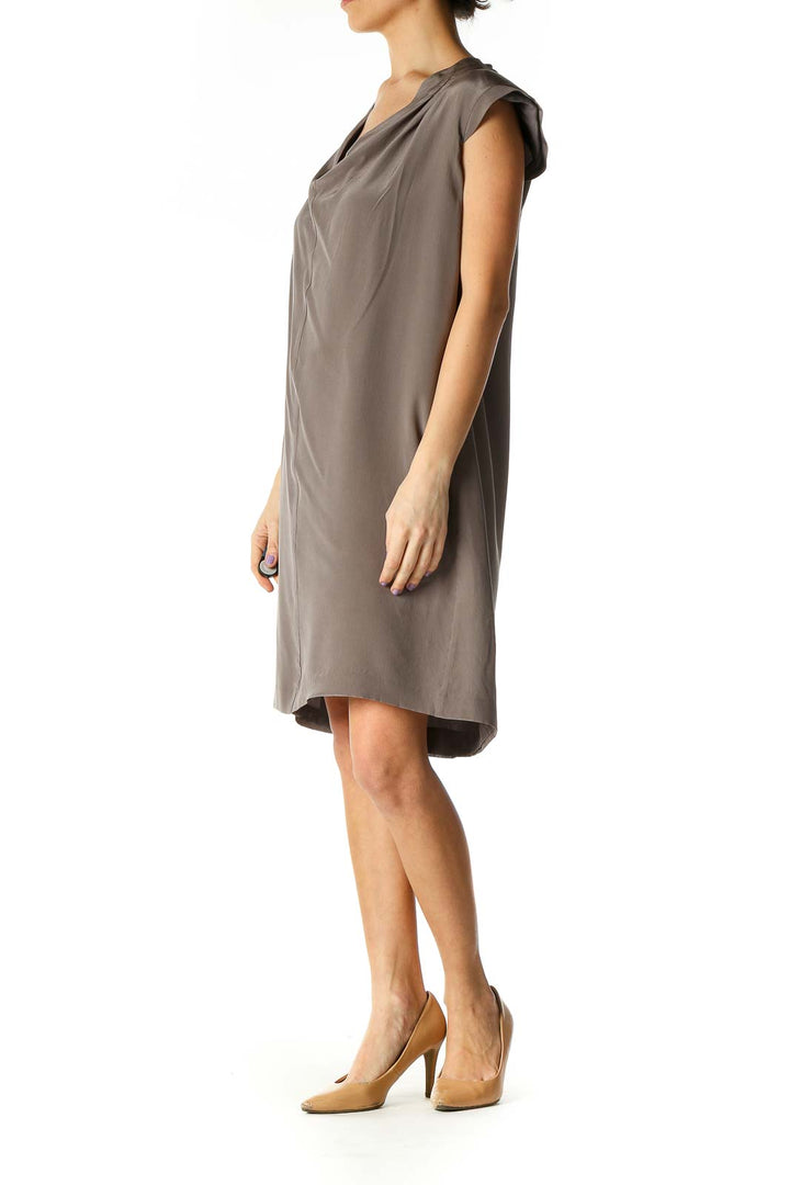 Brown Solid Casual Dress