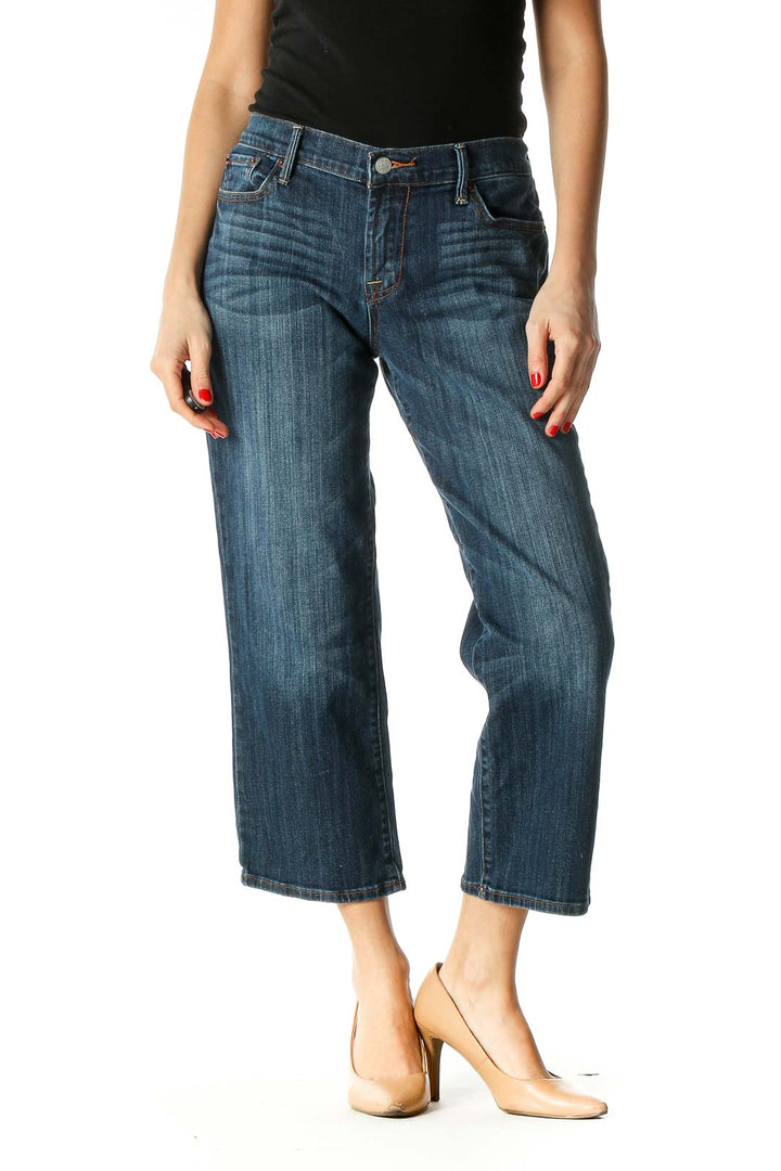 Blue Casual Straight Leg Jeans