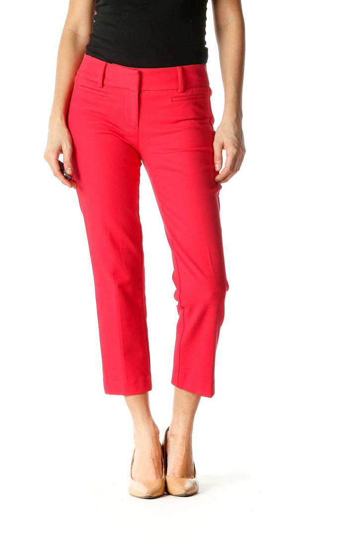 Red Solid Casual Trousers