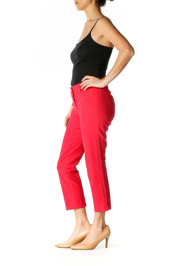 Red Solid Casual Trousers