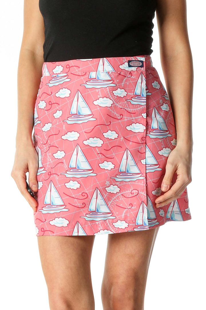 Pink Object Print Holiday A-Line Skirt