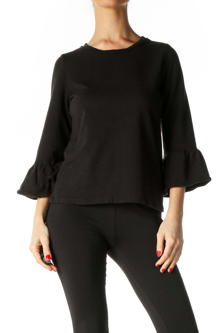 Black Solid Retro Blouse