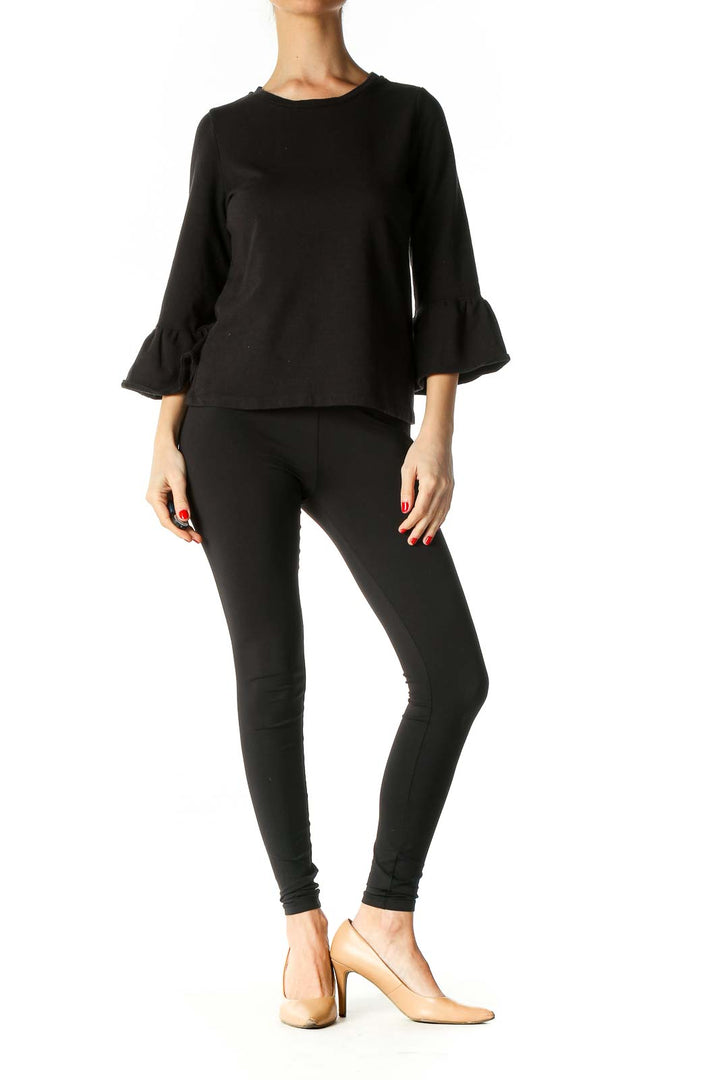 Black Solid Retro Blouse