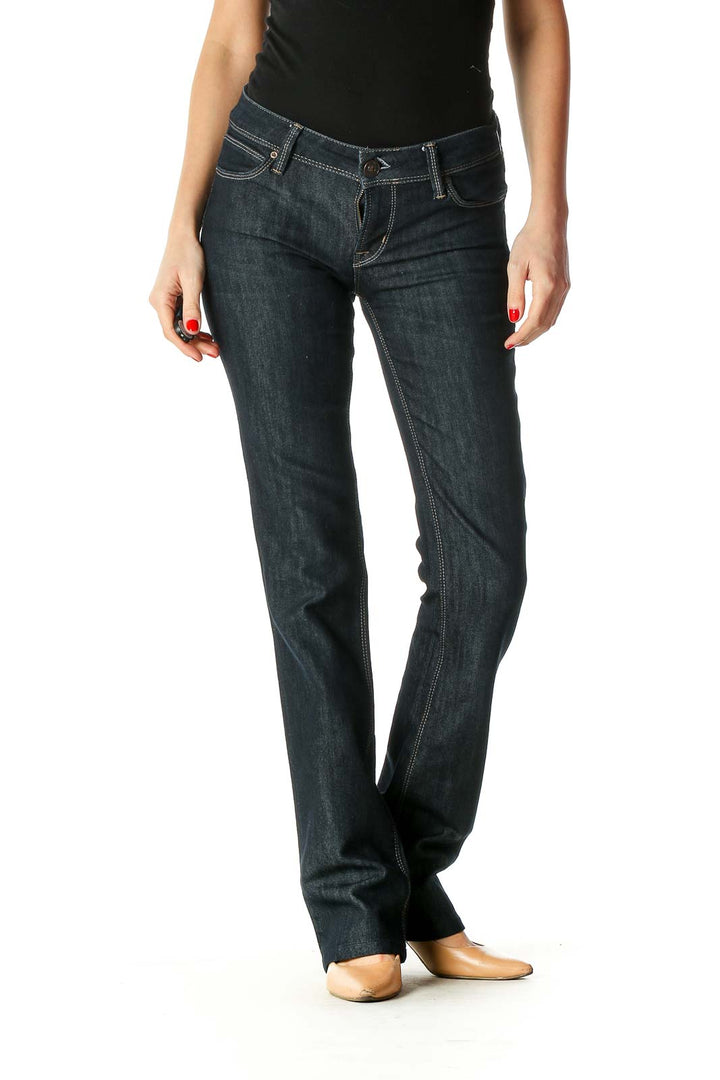 Blue Casual Straight Leg Jeans