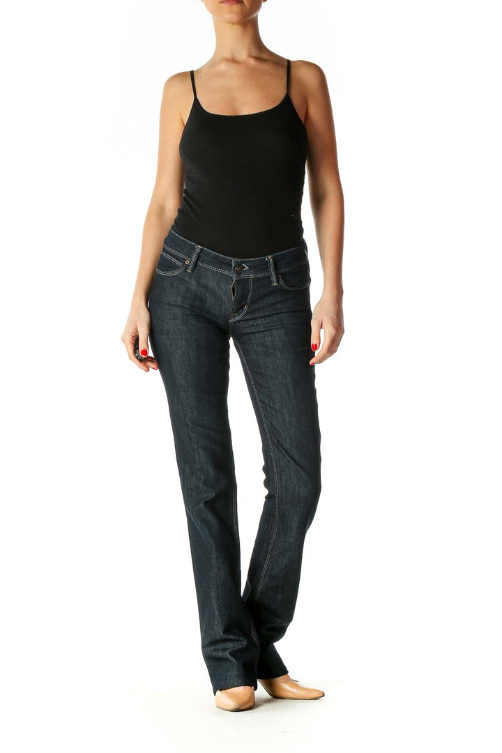 Blue Casual Straight Leg Jeans